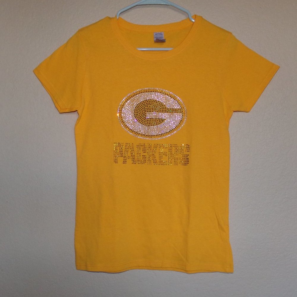 G Packers Football T Shirt Sequins  Medium Gold - Picture 2 of 2